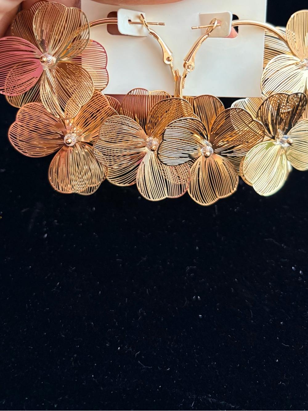 Gold Floral Hoop Statement Earrings